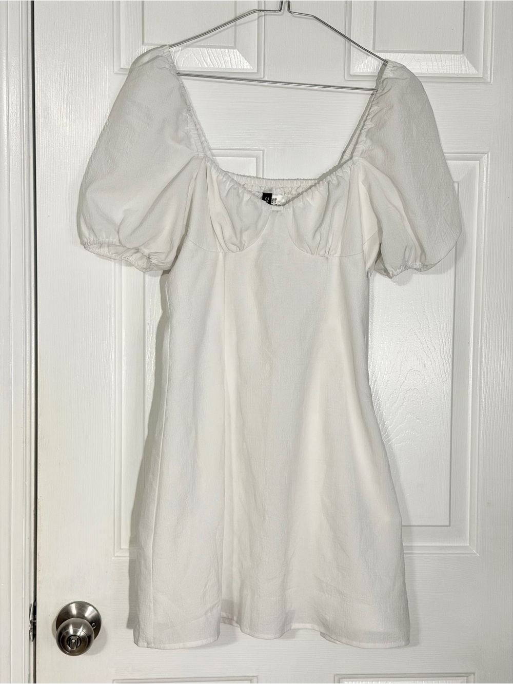 White H&M Cottage Core Coquette Puff Sleeve Sweetheart Babydoll Mini Dress Small